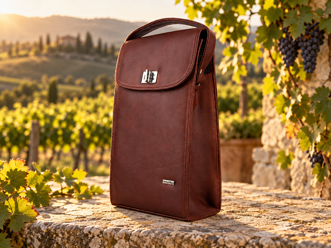 Porta Vino Doble Carignan Vino Cuero en un viñedo